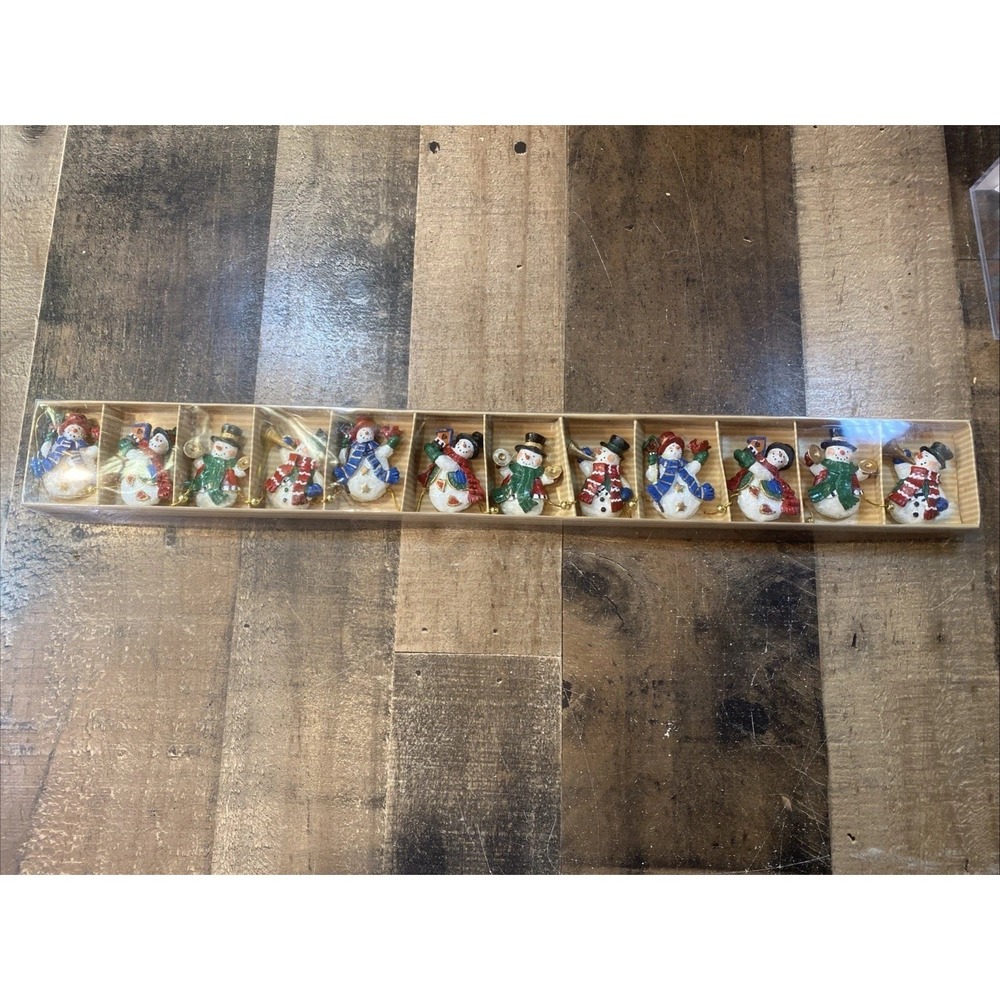 Vintage 90s Holiday Home set of 12 hand-painted miniature snowman Garland‎ New